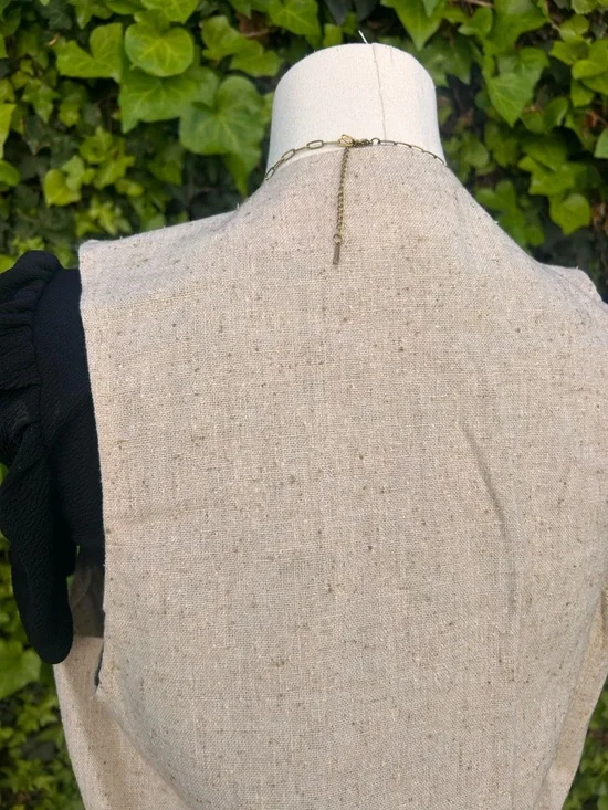 Vintage 70s Pantsuit High Waist Wide Leg Flared Cotton Textured Cream Neutral - Picture 10 of 12